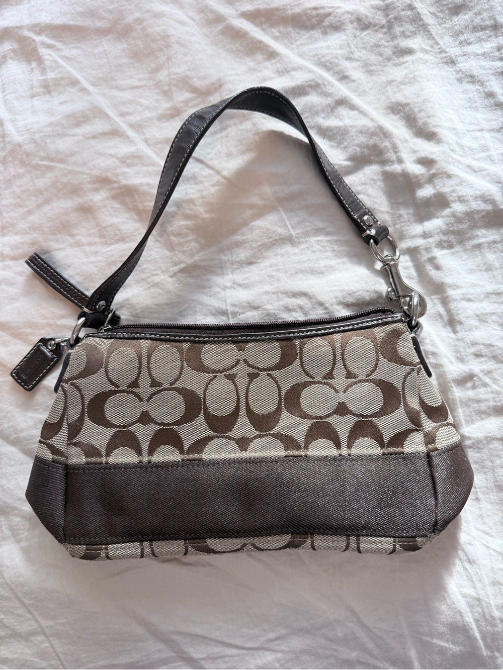 Coach Brown and Cream Signature Canvas Shoulder Bag